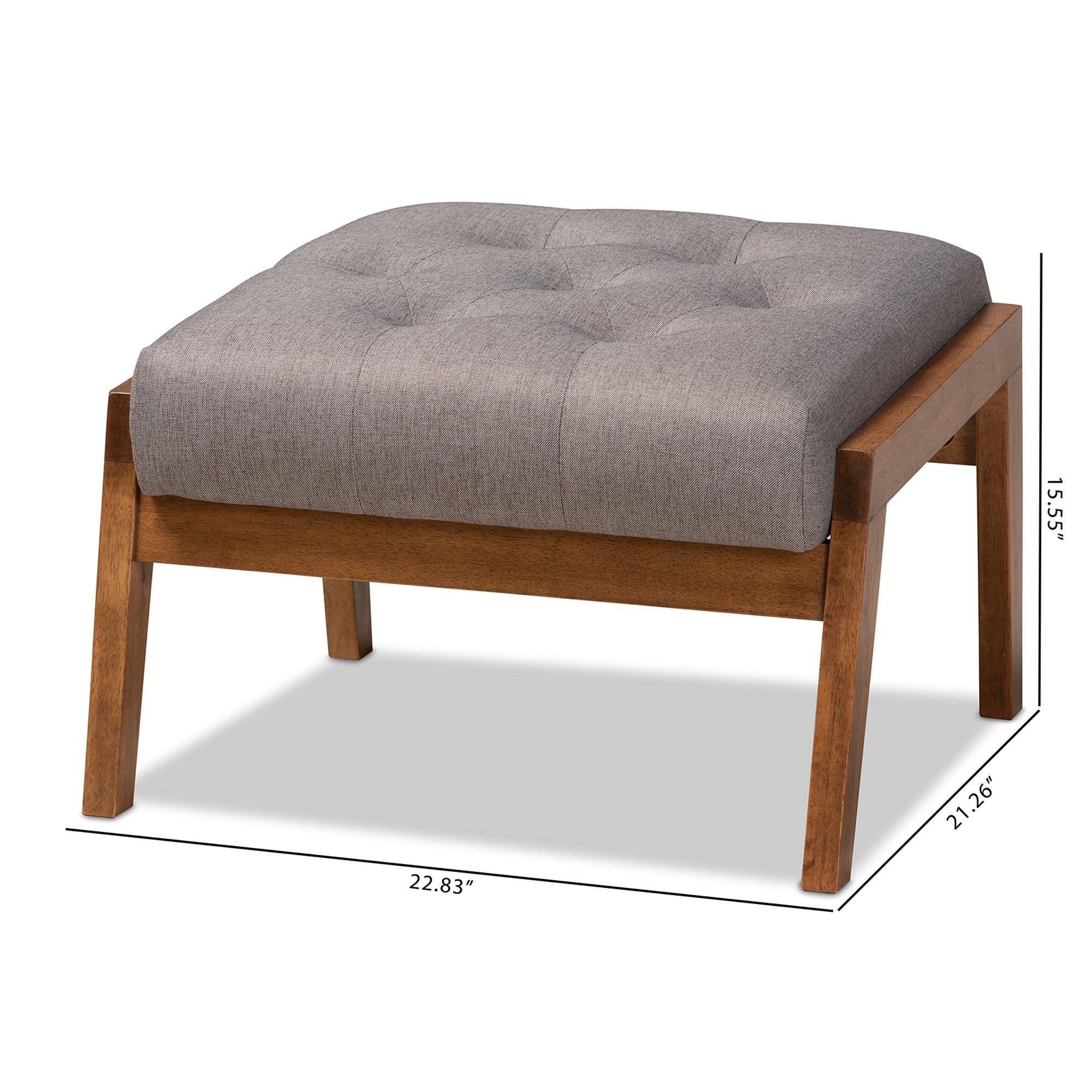 Naeva Mid-Century Modern Fabric Upholstered Finished Wood Footstool