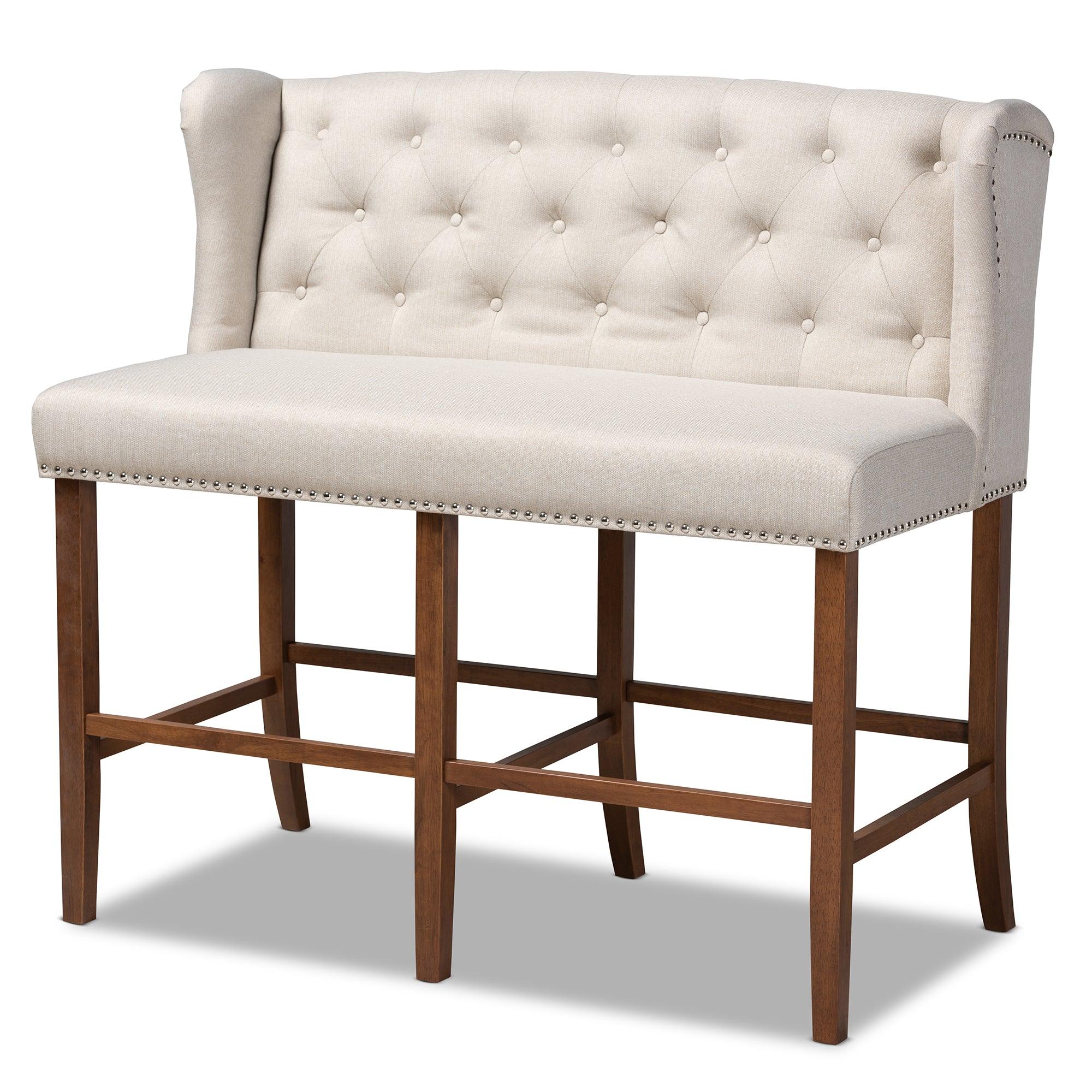 Alira Modern and Contemporary Fabric Upholstered Finished Wood Button Tufted Bar Stool Bench