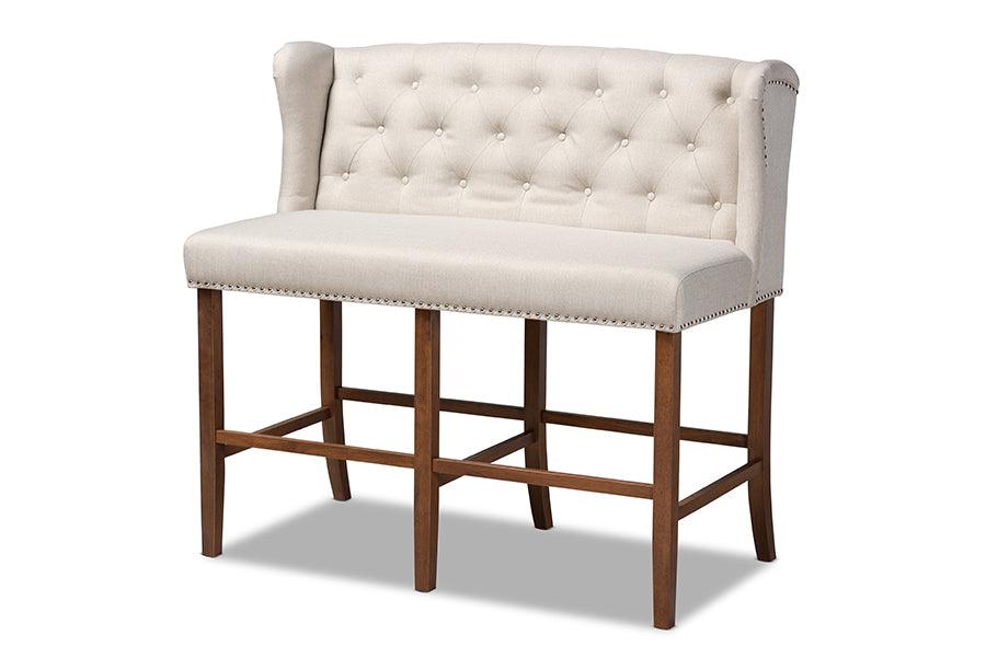 Alira Modern and Contemporary Fabric Upholstered Finished Wood Button Tufted Bar Stool Bench