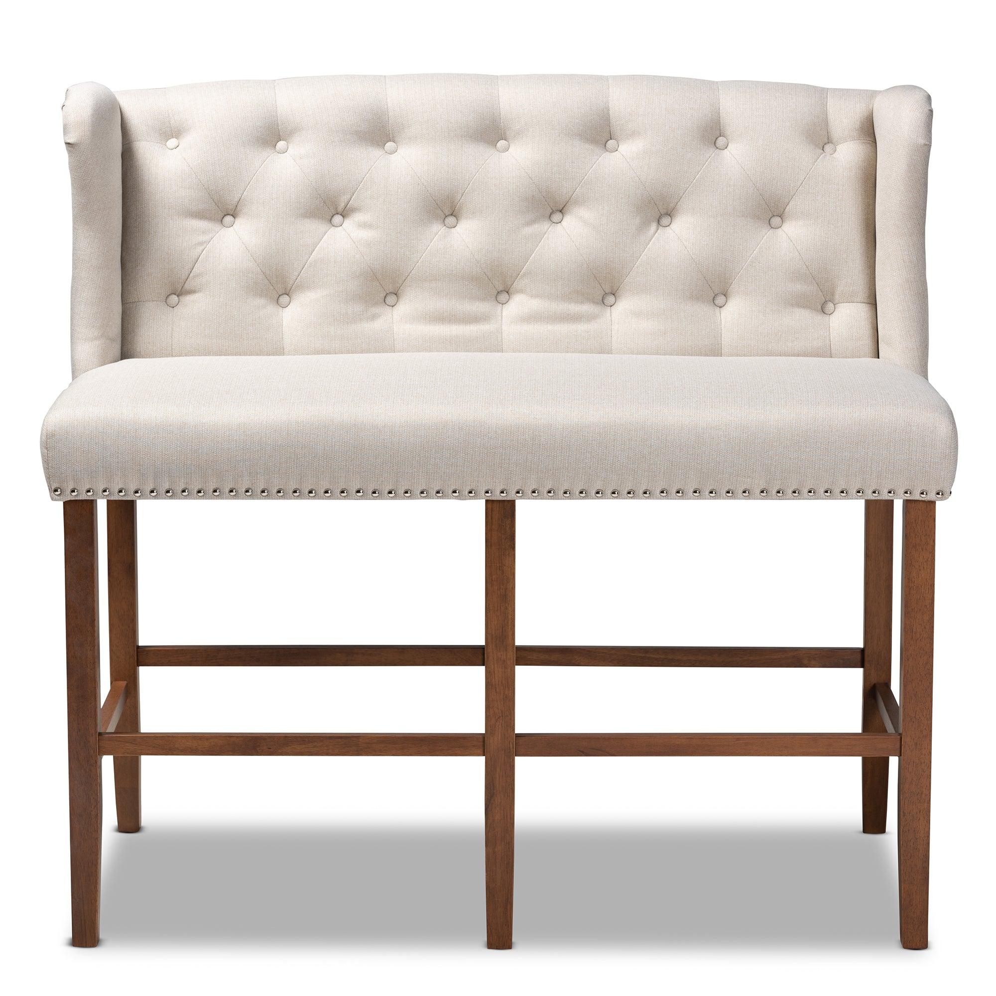 Alira Modern and Contemporary Fabric Upholstered Finished Wood Button Tufted Bar Stool Bench