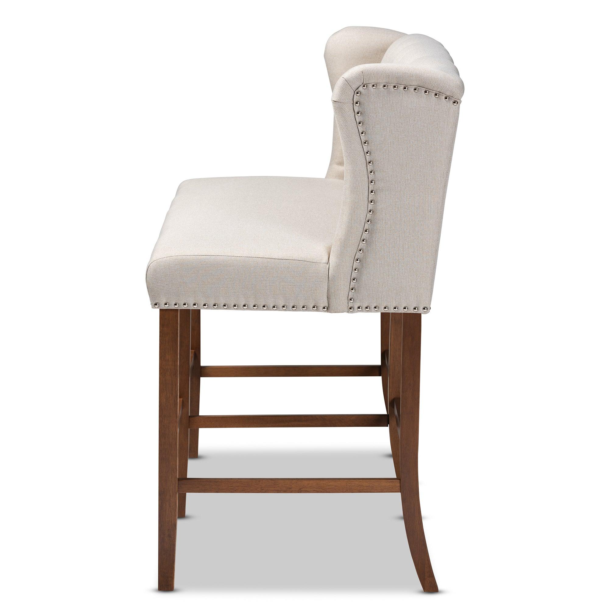 Alira Modern and Contemporary Fabric Upholstered Finished Wood Button Tufted Bar Stool Bench