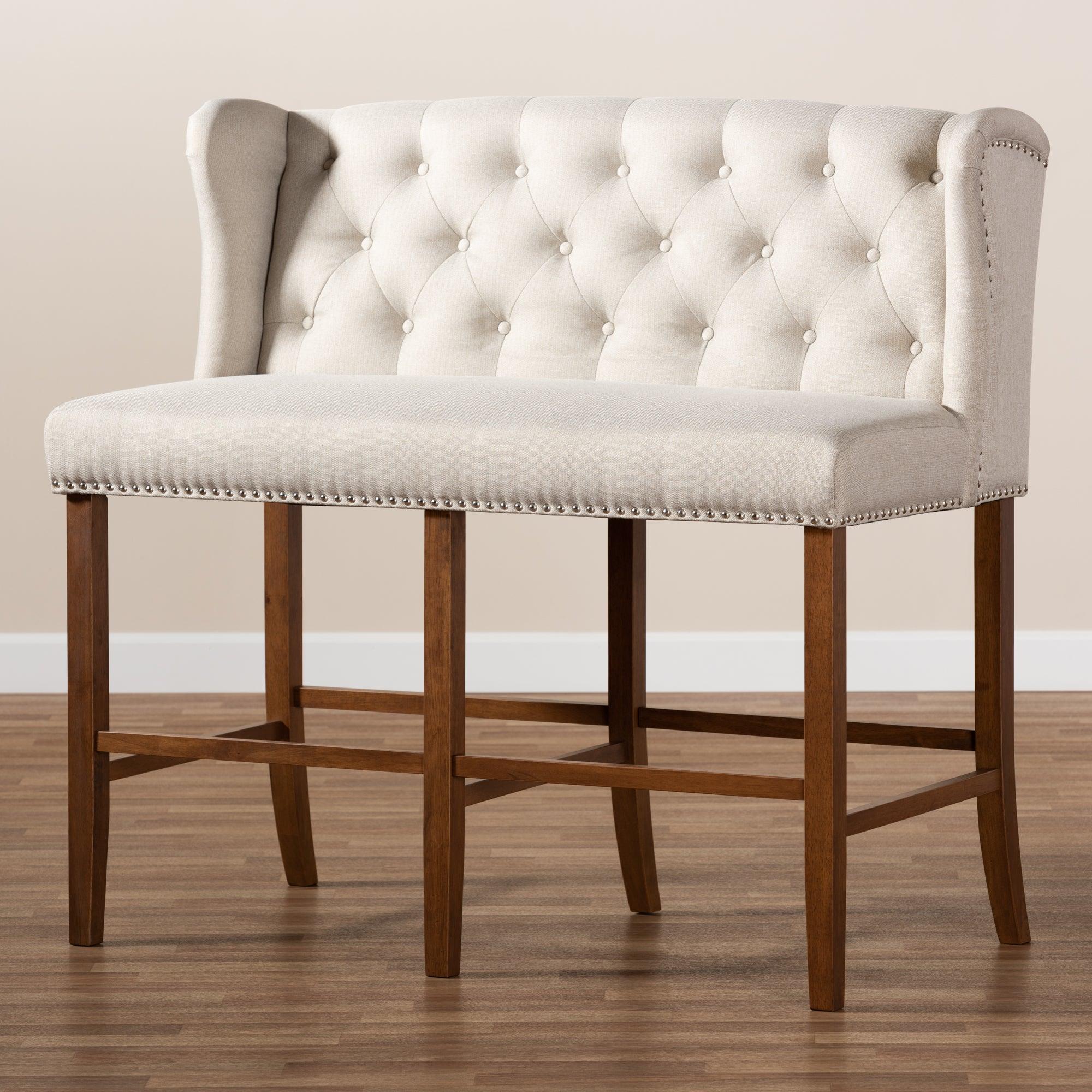 Alira Modern and Contemporary Fabric Upholstered Finished Wood Button Tufted Bar Stool Bench