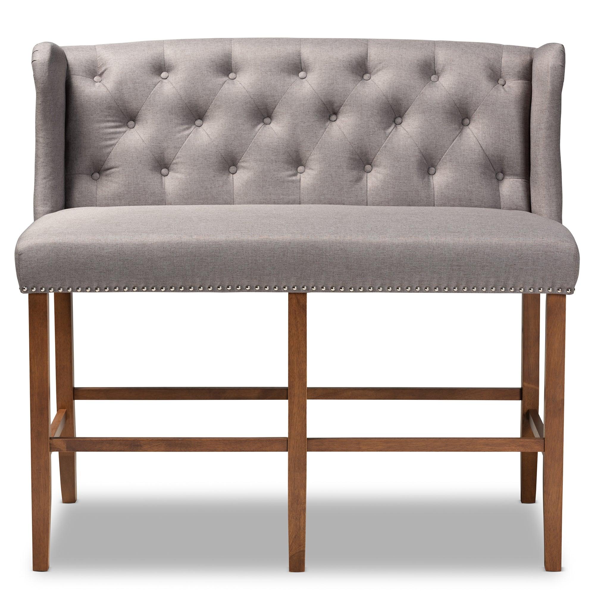 Alira Modern and Contemporary Fabric Upholstered Finished Wood Button Tufted Bar Stool Bench