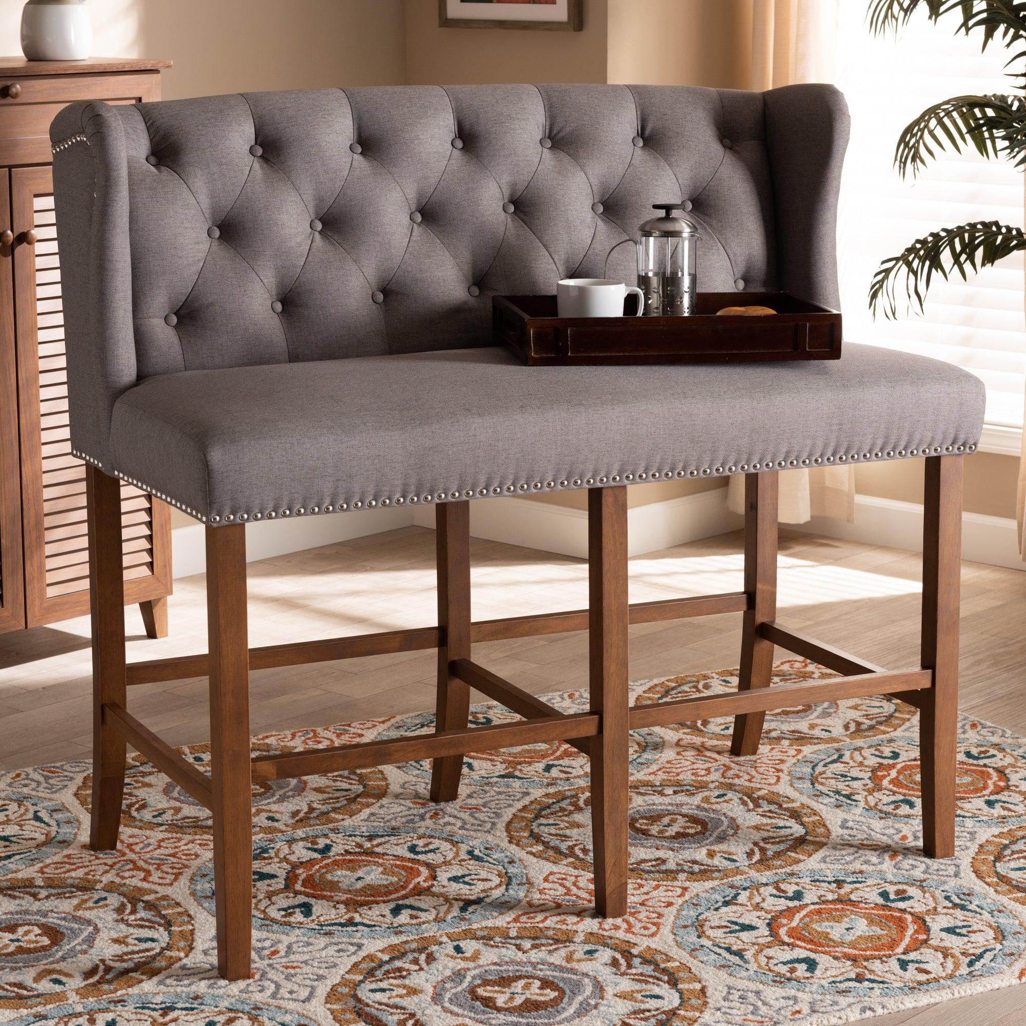 Alira Modern and Contemporary Fabric Upholstered Finished Wood Button Tufted Bar Stool Bench