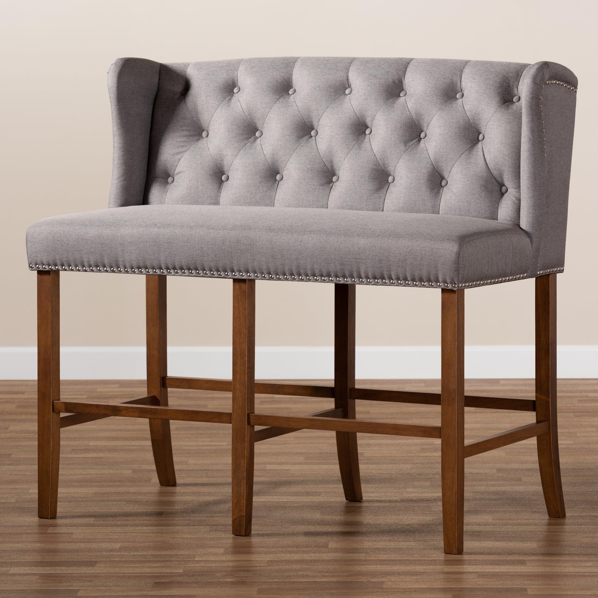 Alira Modern and Contemporary Fabric Upholstered Finished Wood Button Tufted Bar Stool Bench