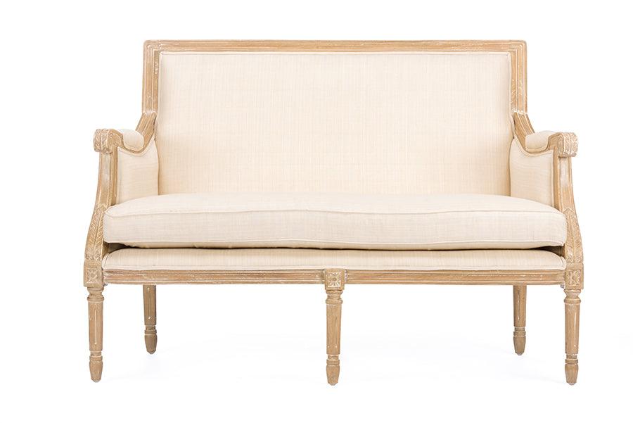 Chavanon Wood & Light Linen Traditional French Loveseat