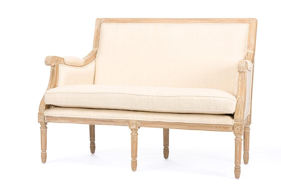 Chavanon Wood & Light Linen Traditional French Loveseat