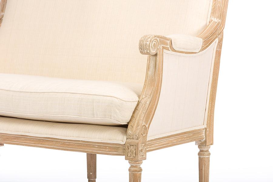 Chavanon Wood & Light Linen Traditional French Loveseat