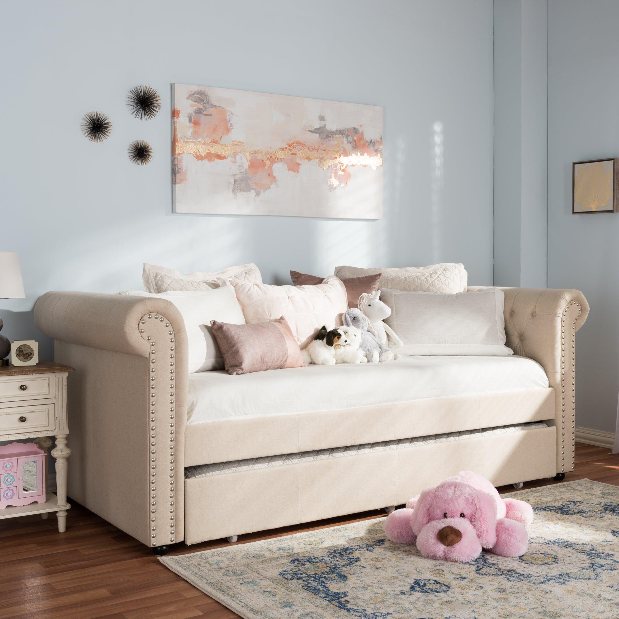 Mabelle Modern and Contemporary Fabric Trundle Daybed