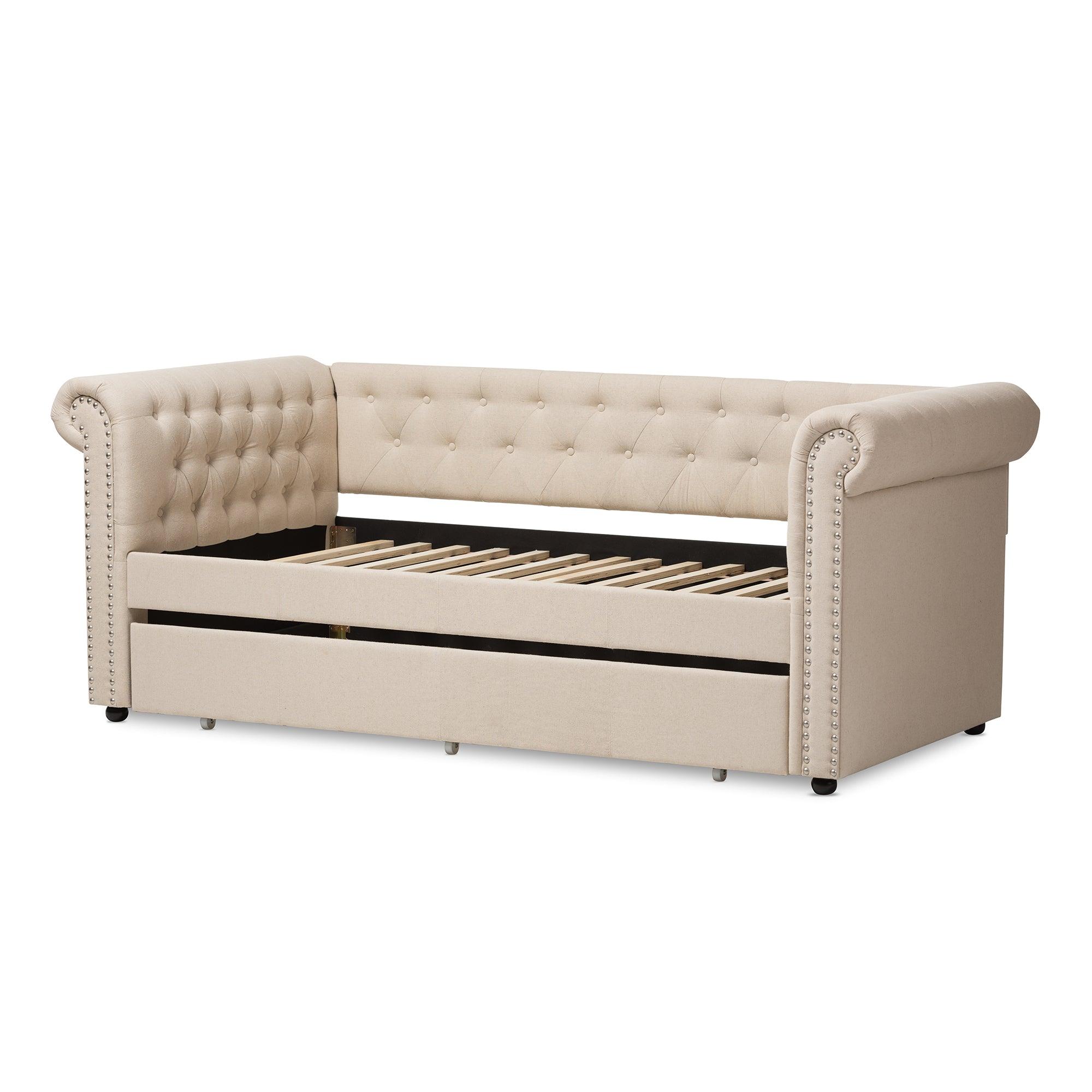 Mabelle Modern and Contemporary Fabric Trundle Daybed