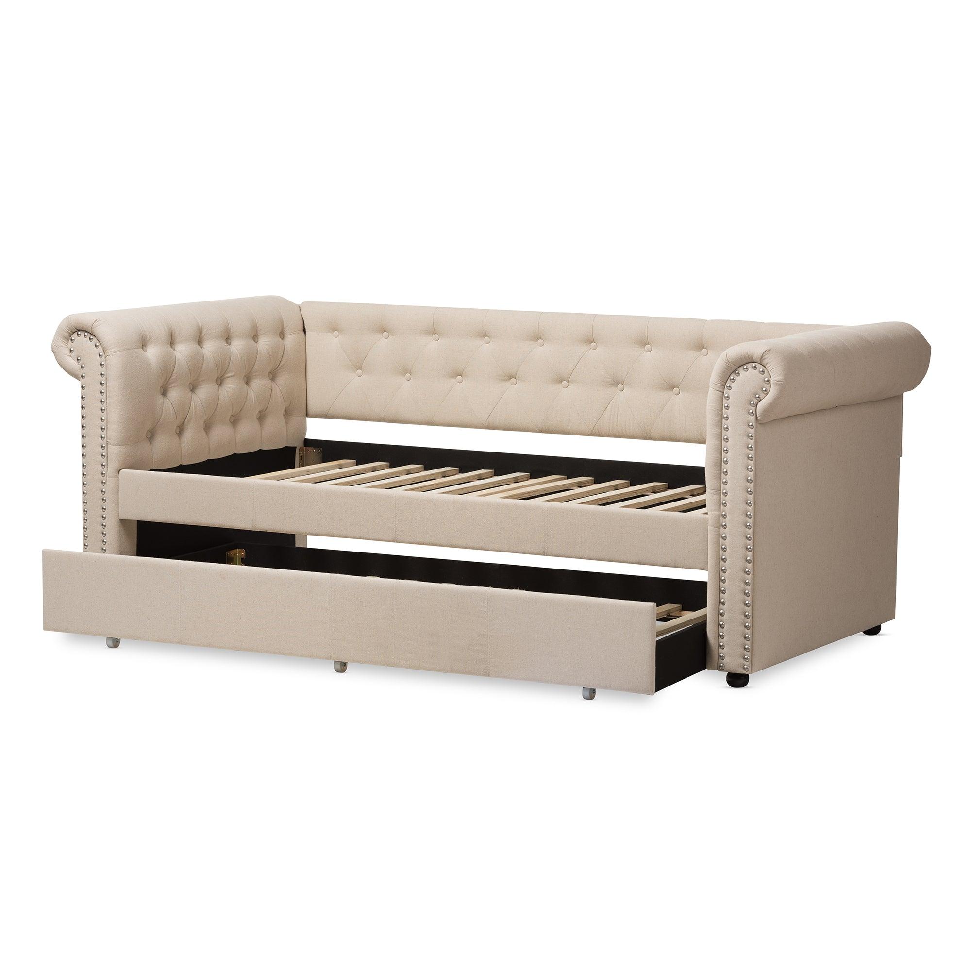 Mabelle Modern and Contemporary Fabric Trundle Daybed