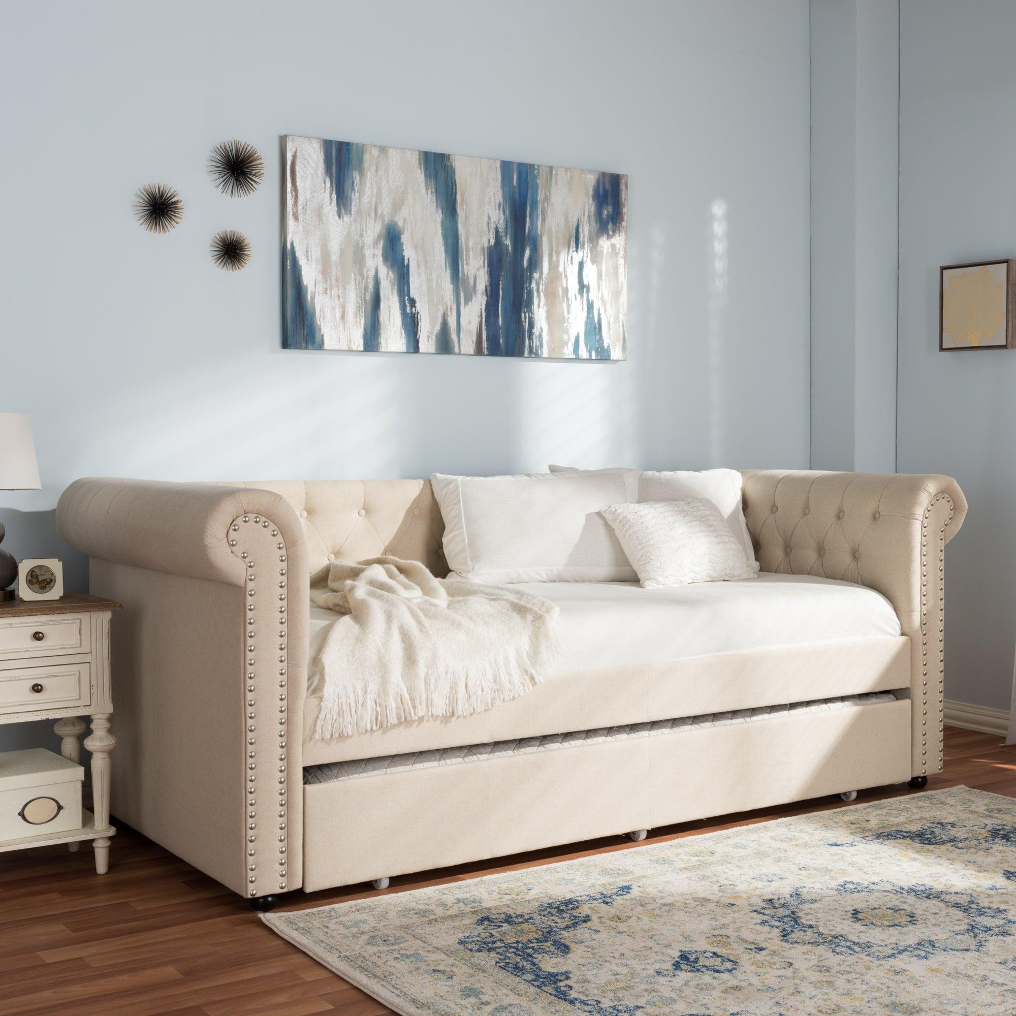 Mabelle Modern and Contemporary Fabric Trundle Daybed