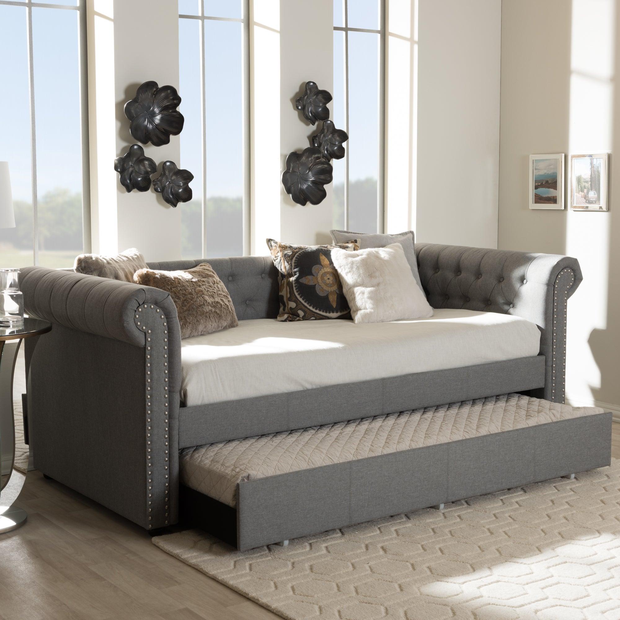 Mabelle Modern and Contemporary Fabric Trundle Daybed