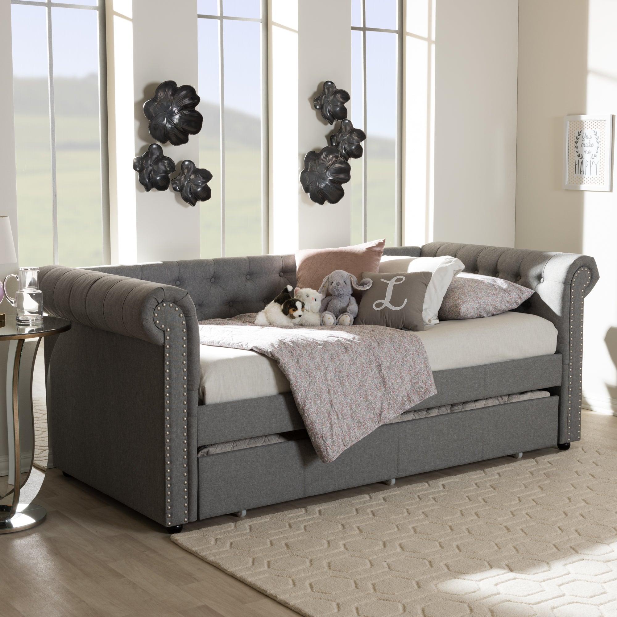 Mabelle Modern and Contemporary Fabric Trundle Daybed