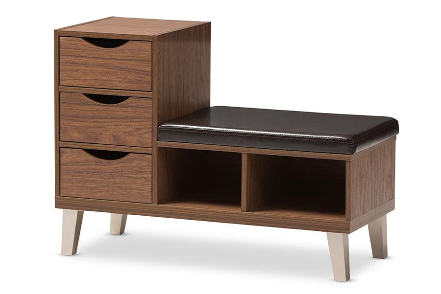 Arielle Modern and Contemporary Wood 3-Drawer Shoe Storage Padded Leatherette Seating Bench with Two Open Shelves