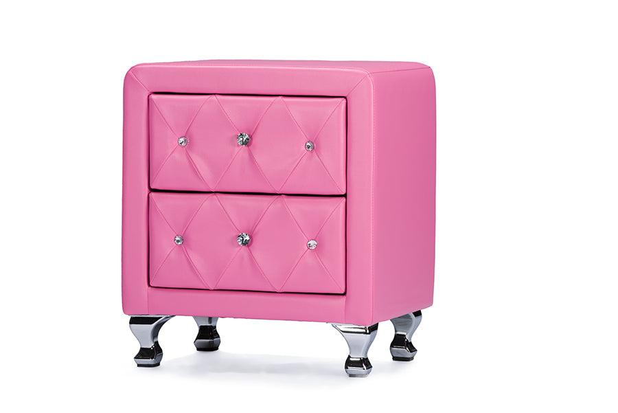 Stella Crystal Tufted Leather Modern Nightstand