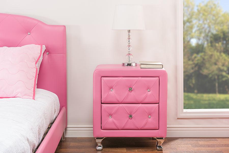 Stella Crystal Tufted Leather Modern Nightstand