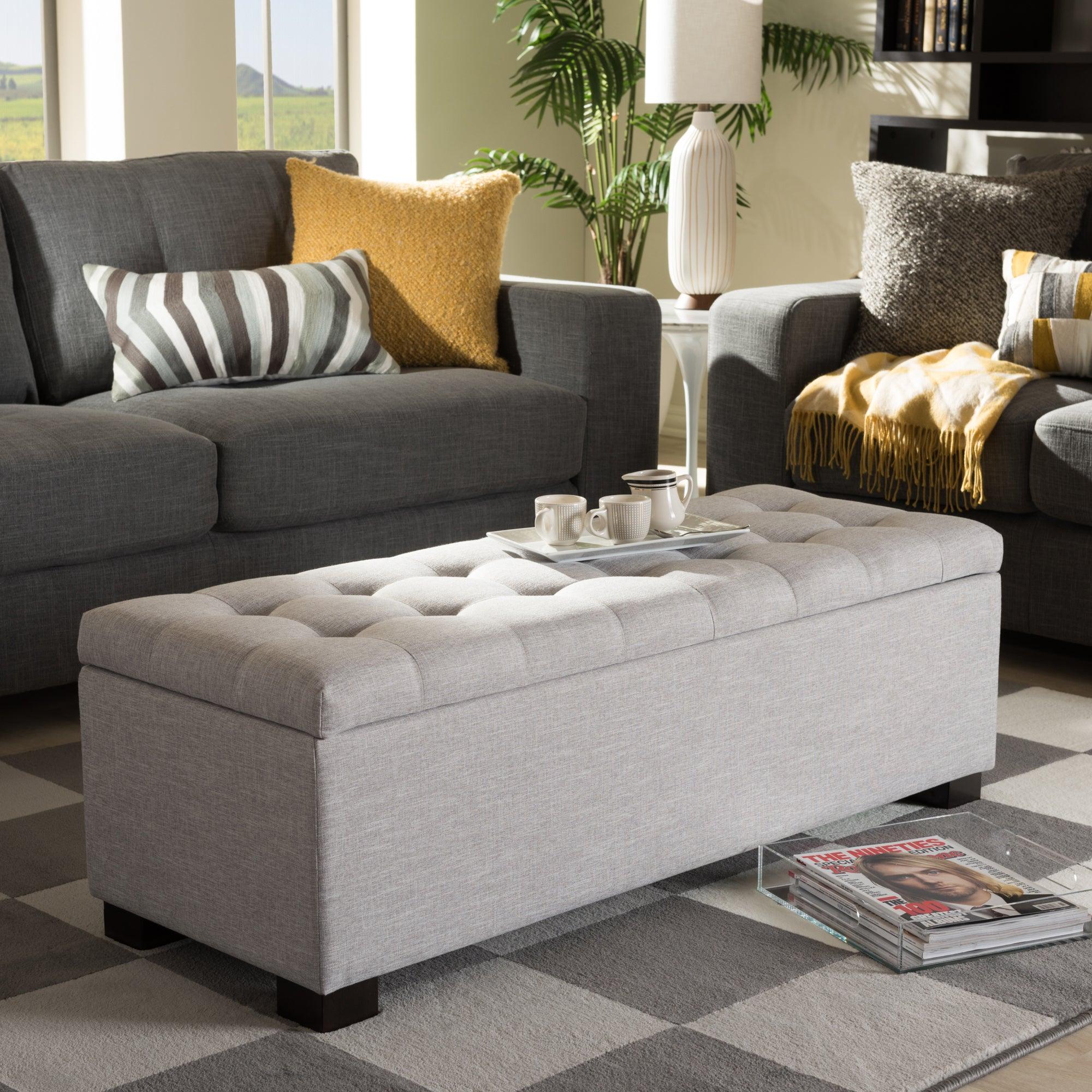 Roanoke Modern and Contemporary ish Fabric Upholstered Grid-Tufting Storage Ottoman Bench