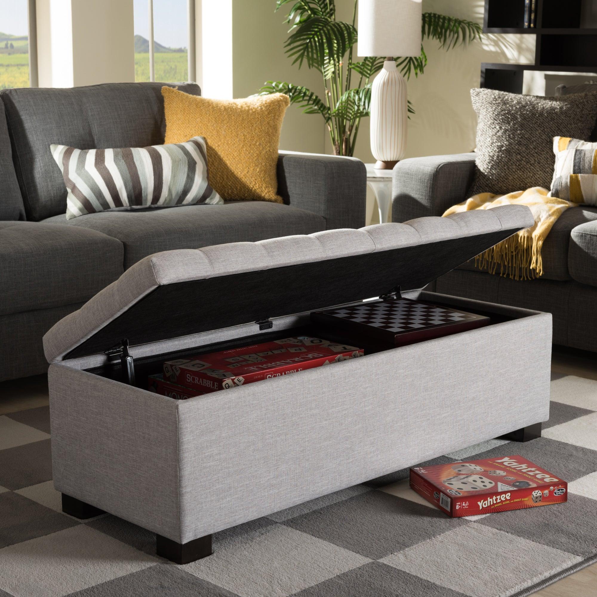 Roanoke Modern and Contemporary ish Fabric Upholstered Grid-Tufting Storage Ottoman Bench