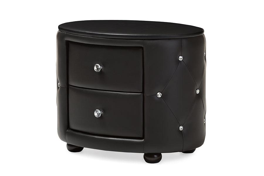 Davina Hollywood Glamour Style Oval 2-drawer Faux Leather Upholstered Nightstand