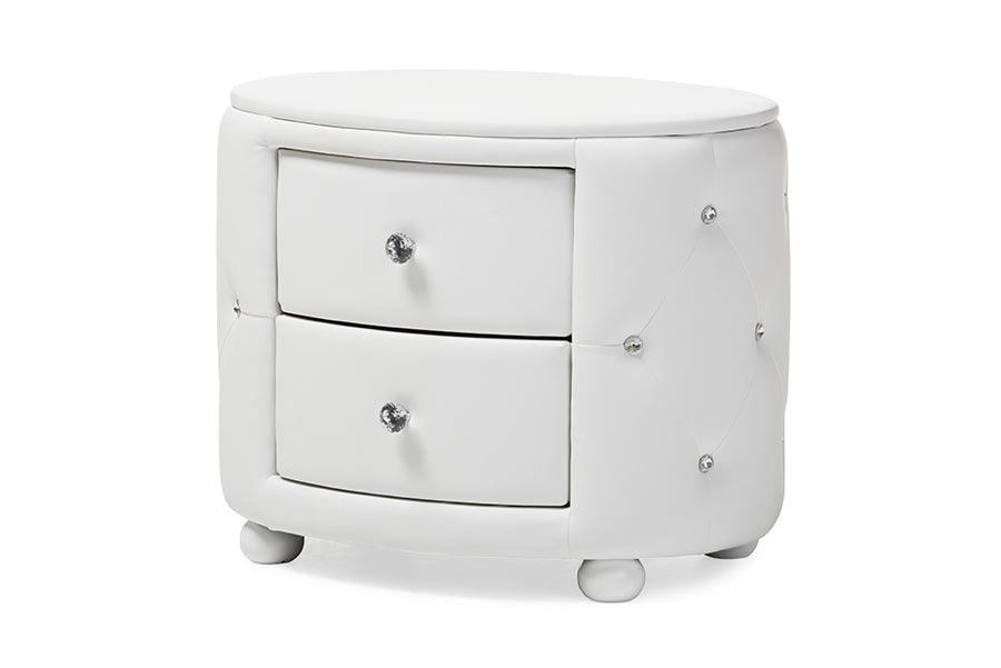 Davina Hollywood Glamour Style Oval 2-drawer Faux Leather Upholstered Nightstand