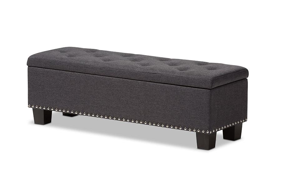 Hannah Modern and Contemporary Dark Fabric Upholstered Button-Tufting Storage Ottoman Bench