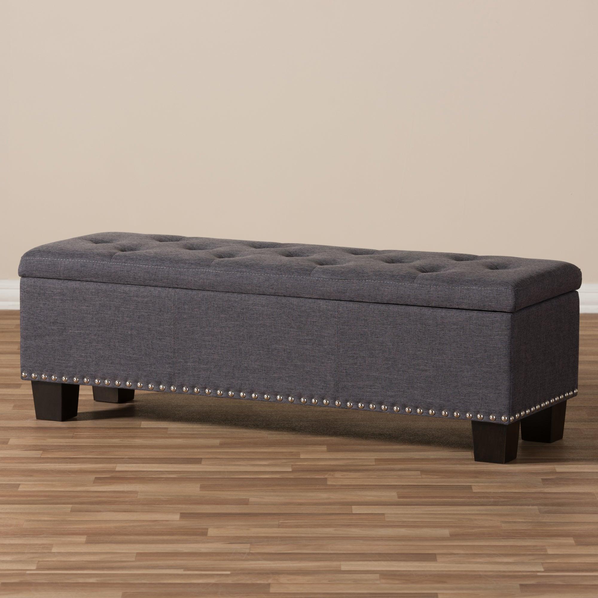 Hannah Modern and Contemporary Dark Fabric Upholstered Button-Tufting Storage Ottoman Bench