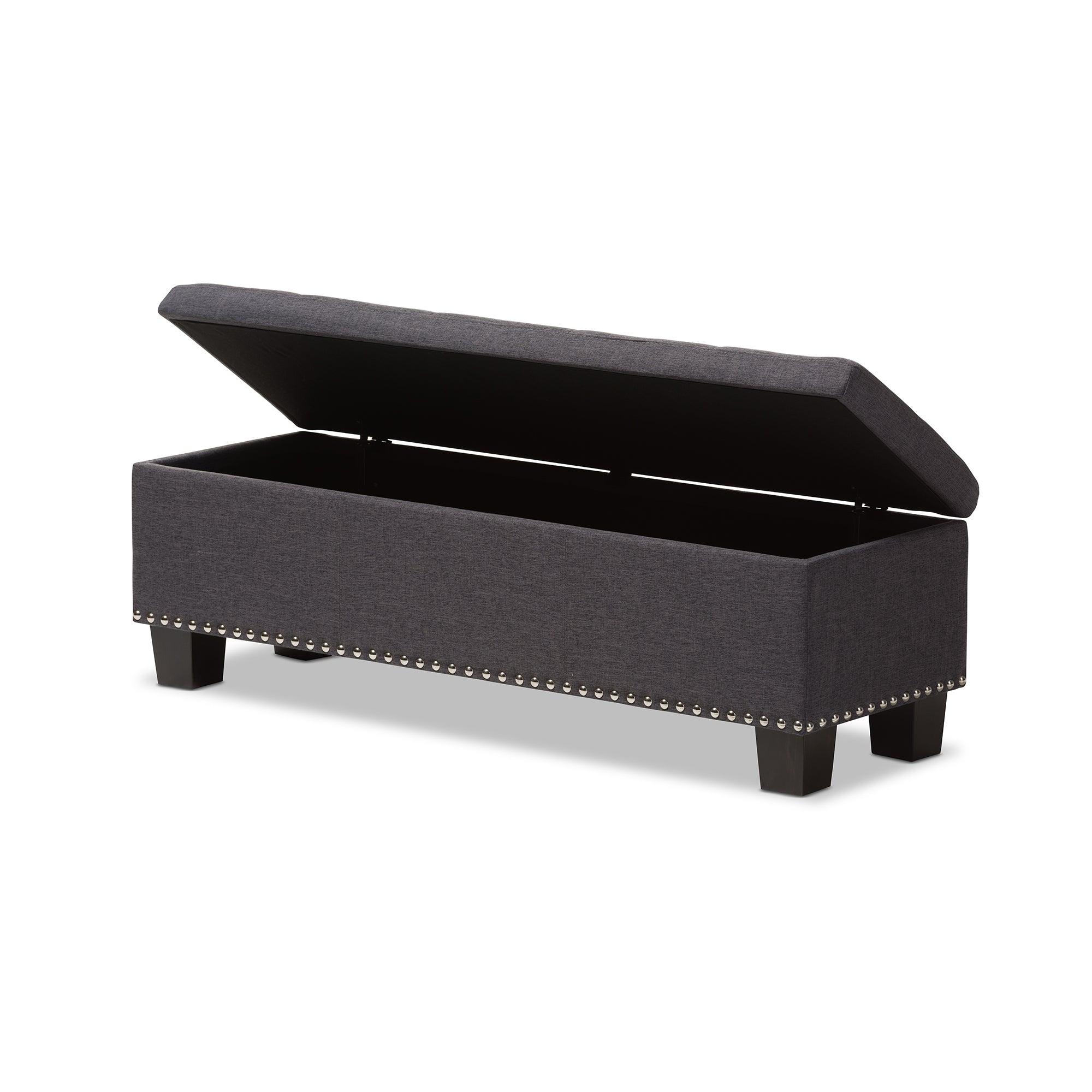 Hannah Modern and Contemporary Dark Fabric Upholstered Button-Tufting Storage Ottoman Bench