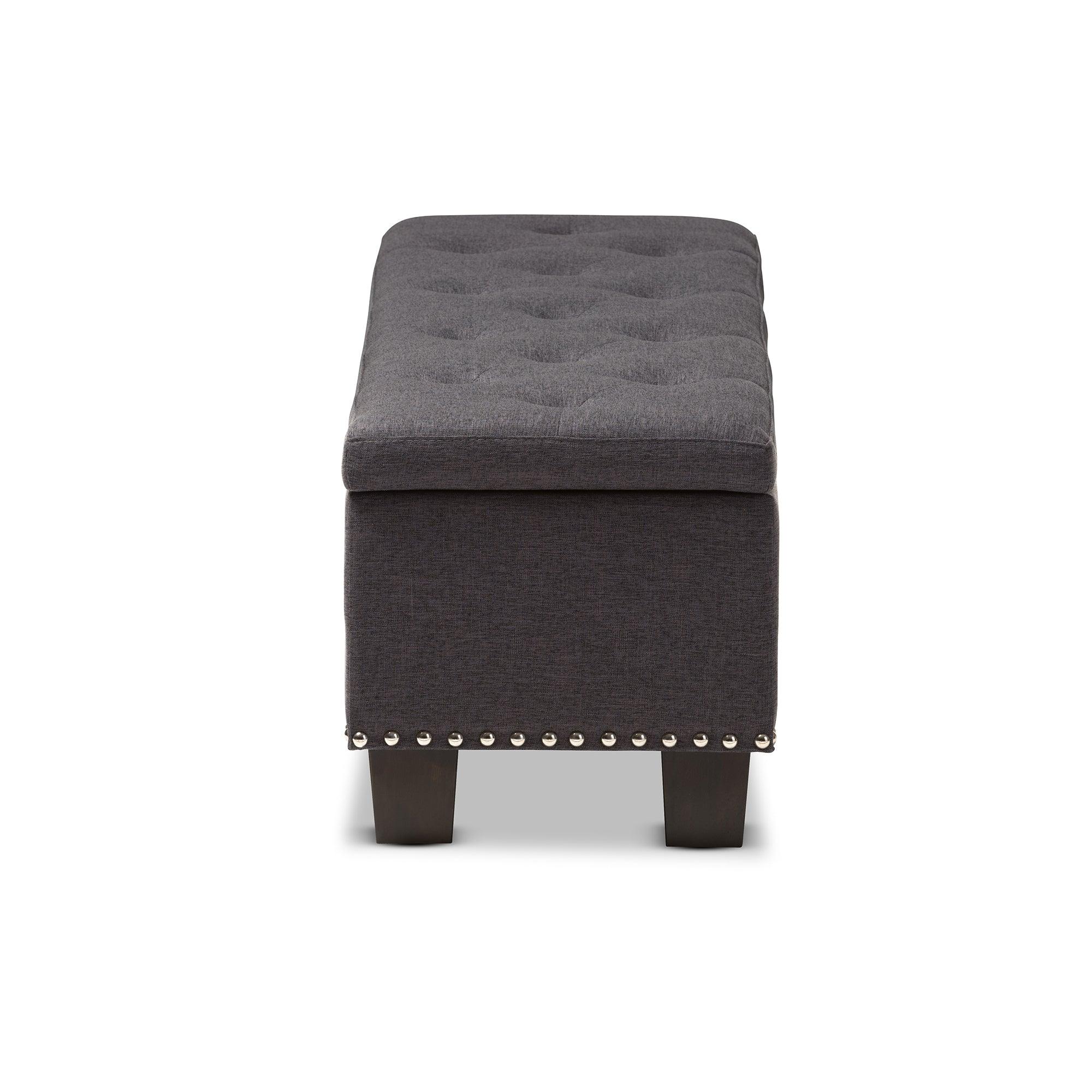 Hannah Modern and Contemporary Dark Fabric Upholstered Button-Tufting Storage Ottoman Bench