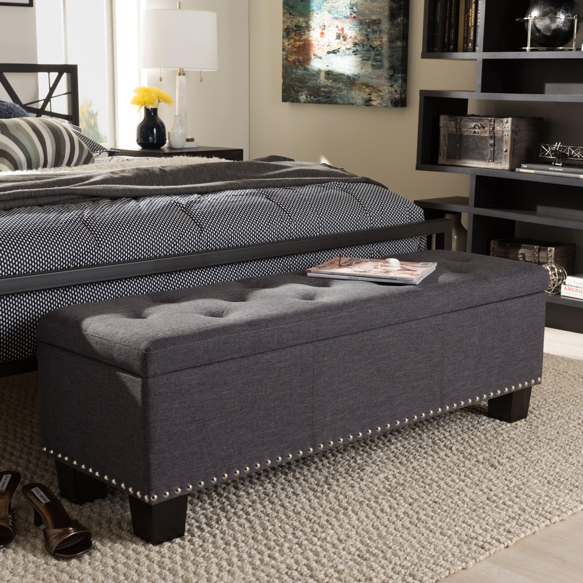 Hannah Modern and Contemporary Dark Fabric Upholstered Button-Tufting Storage Ottoman Bench