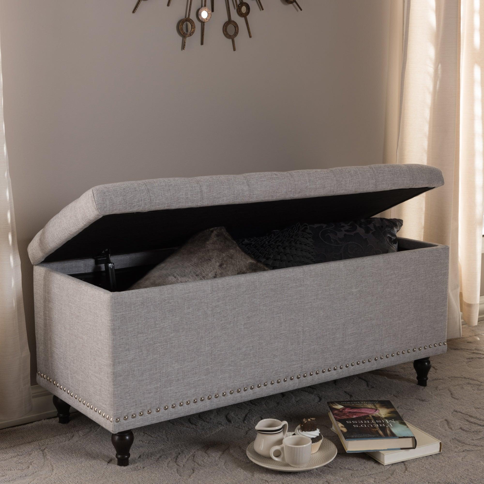 Kaylee Modern Classic ish Fabric Upholstered Button-Tufting Storage Ottoman Bench