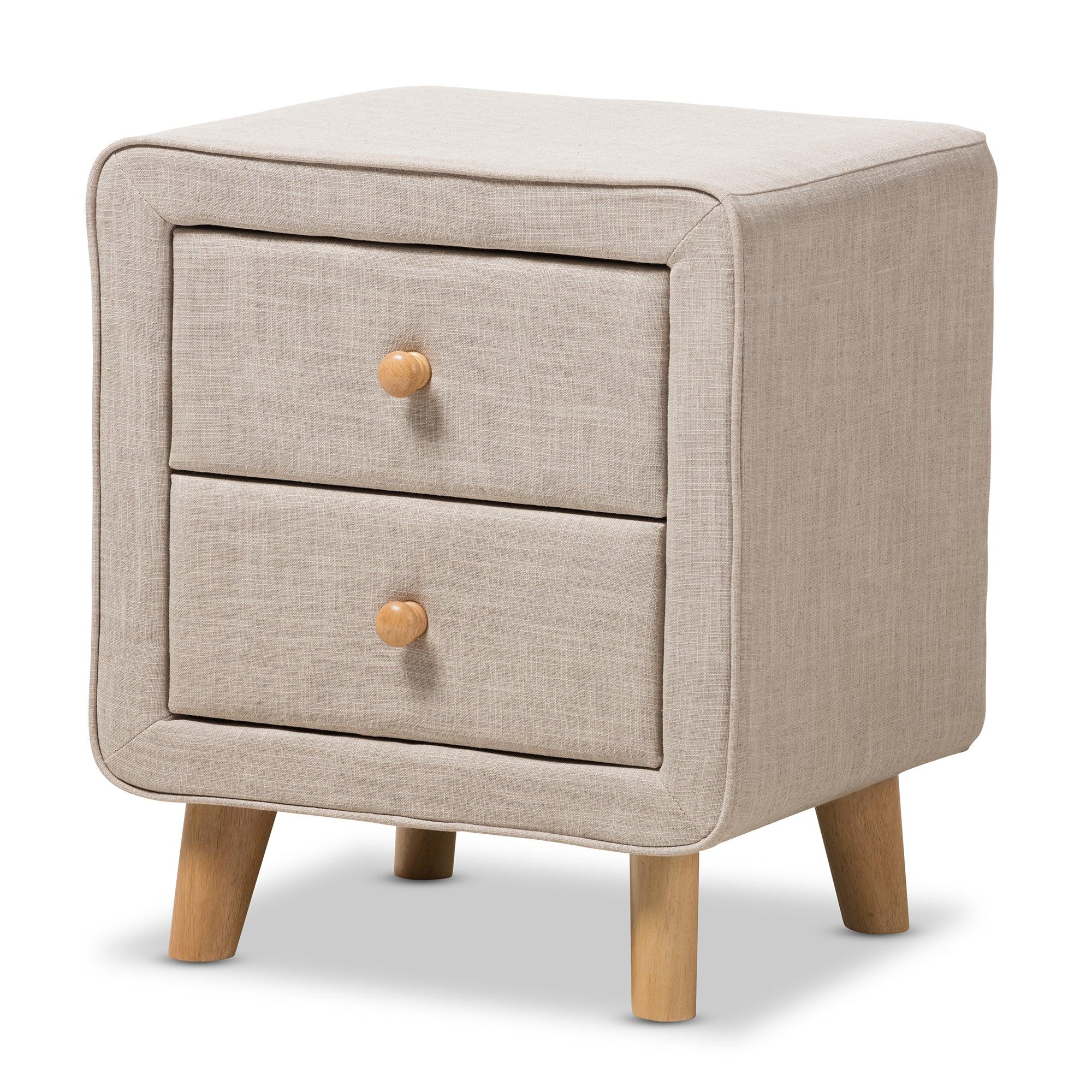 Jonesy Mid-Century Linen Upholstered 2-Drawer Nightstand