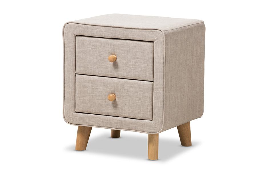 Jonesy Mid-Century Linen Upholstered 2-Drawer Nightstand