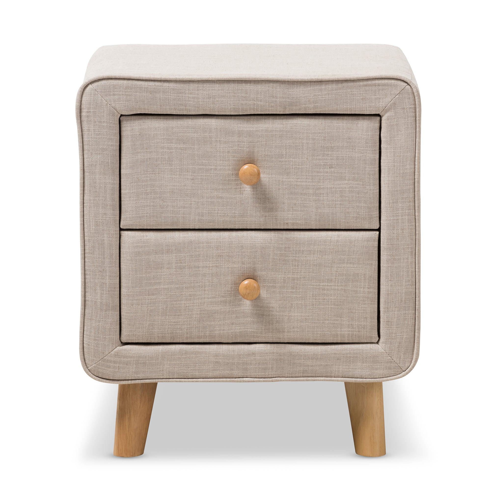 Jonesy Mid-Century Linen Upholstered 2-Drawer Nightstand