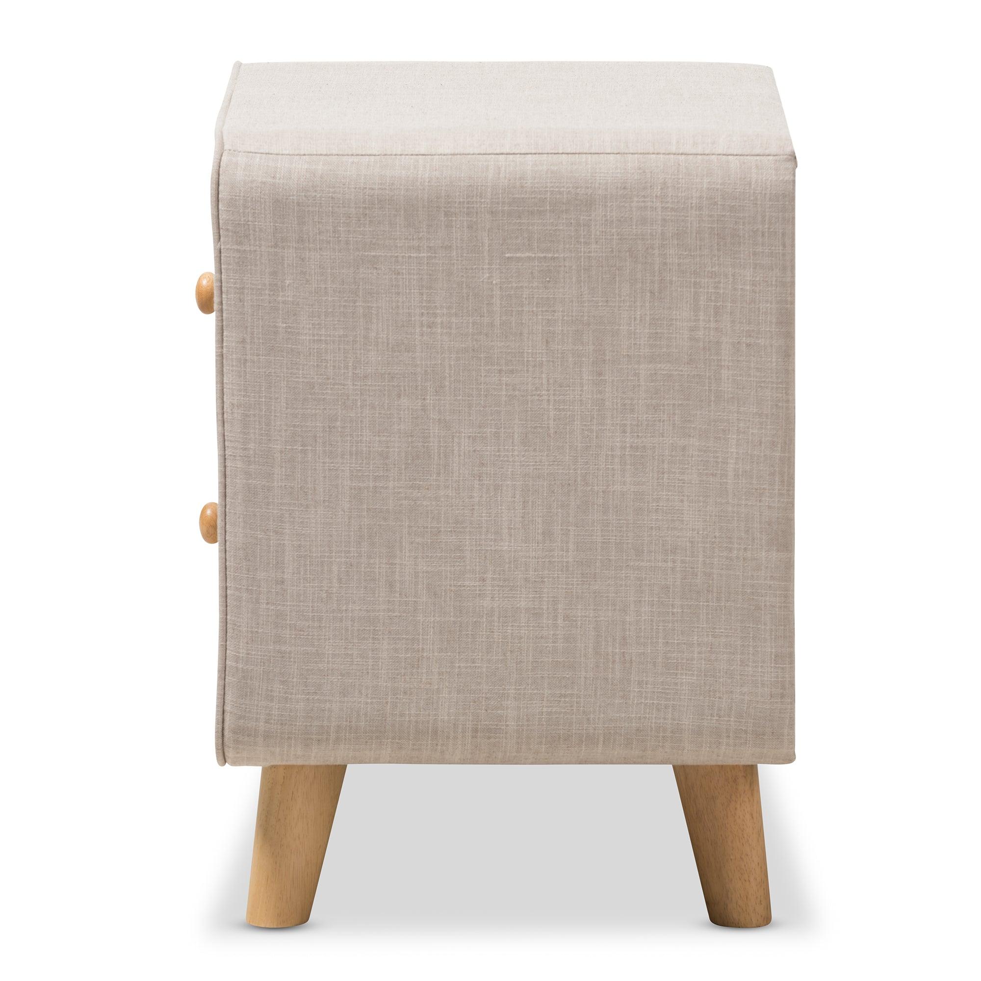 Jonesy Mid-Century Linen Upholstered 2-Drawer Nightstand