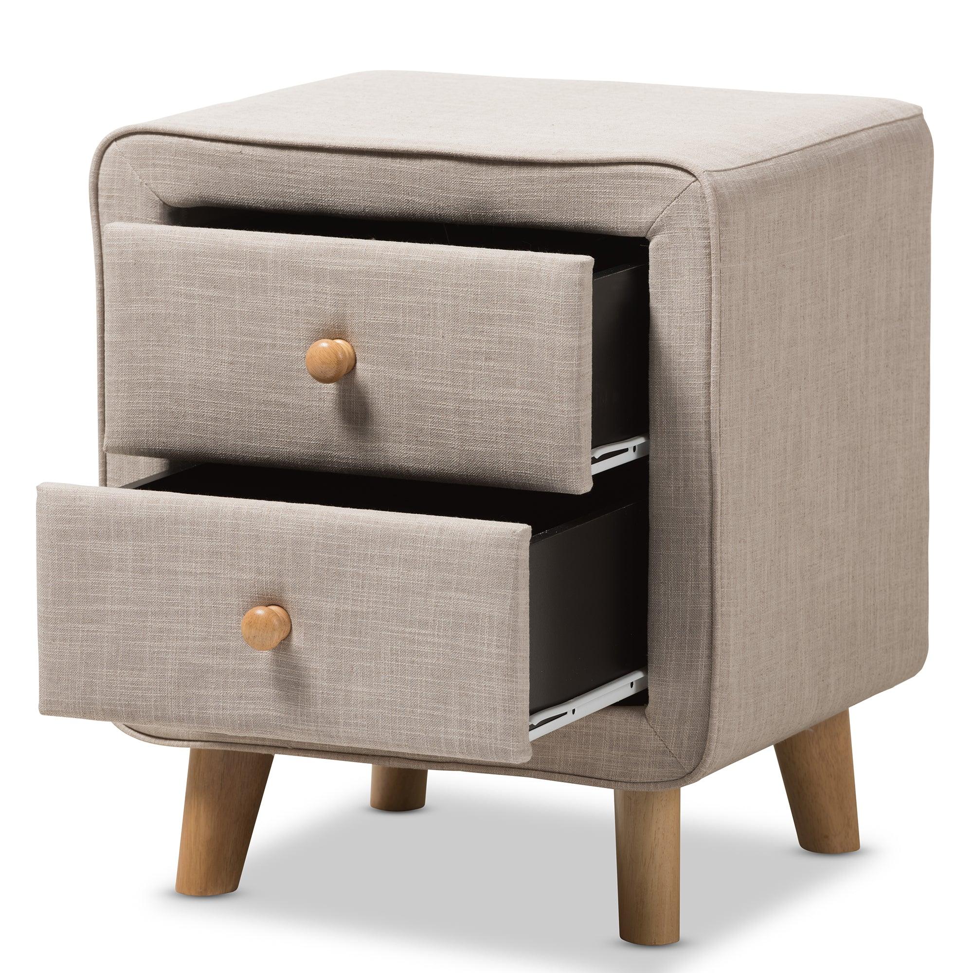 Jonesy Mid-Century Linen Upholstered 2-Drawer Nightstand