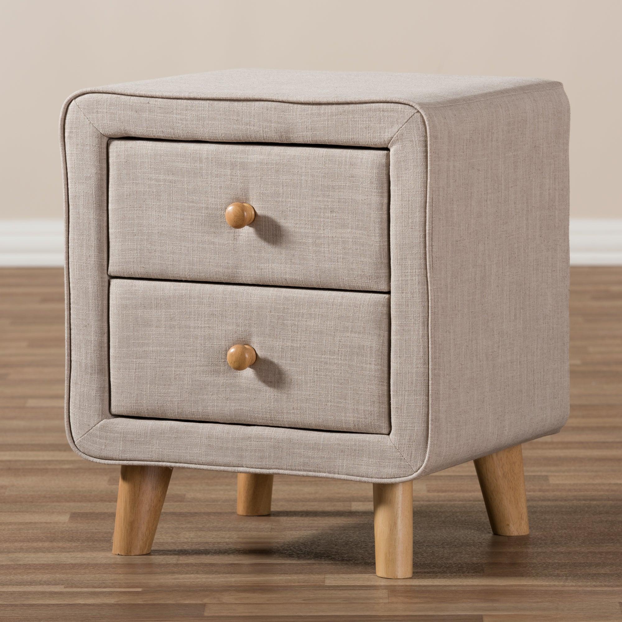 Jonesy Mid-Century Linen Upholstered 2-Drawer Nightstand