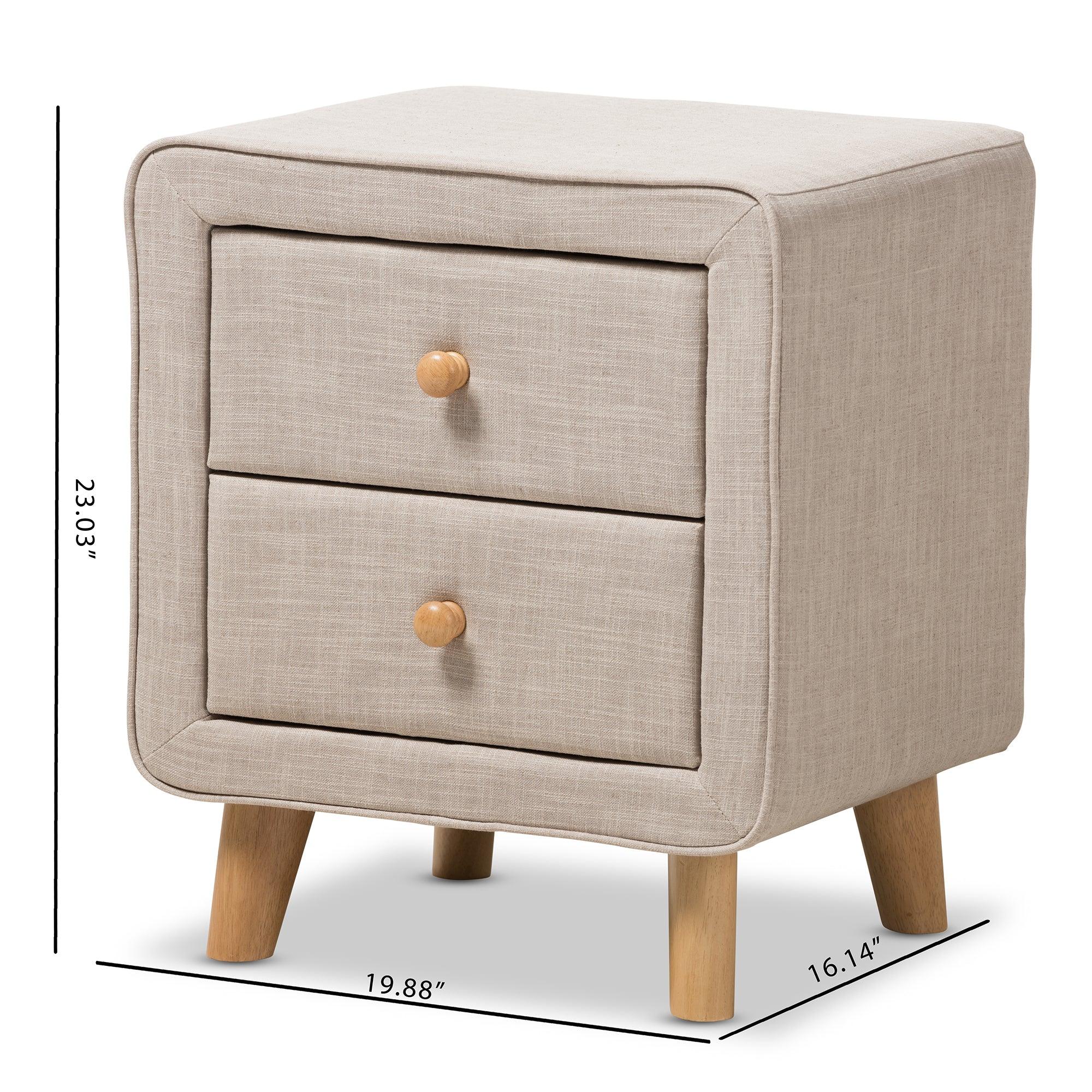 Jonesy Mid-Century Linen Upholstered 2-Drawer Nightstand