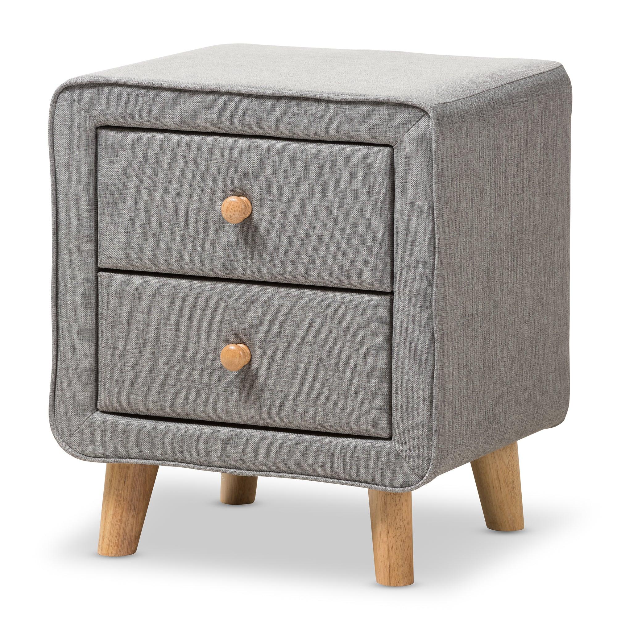 Jonesy Mid-Century Fabric Upholstered 2-Drawer Nightstand