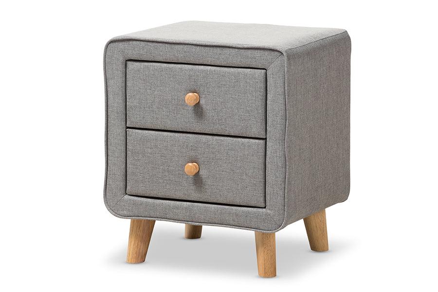 Jonesy Mid-Century Fabric Upholstered 2-Drawer Nightstand