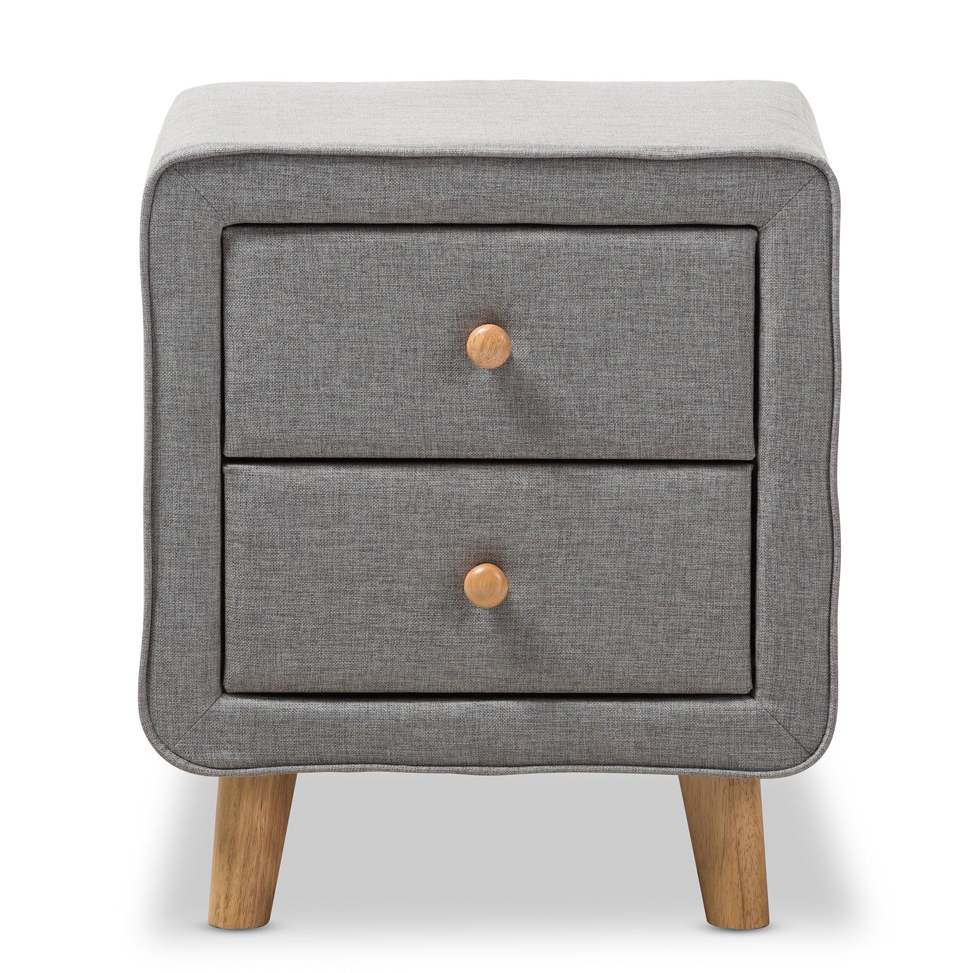 Jonesy Mid-Century Fabric Upholstered 2-Drawer Nightstand