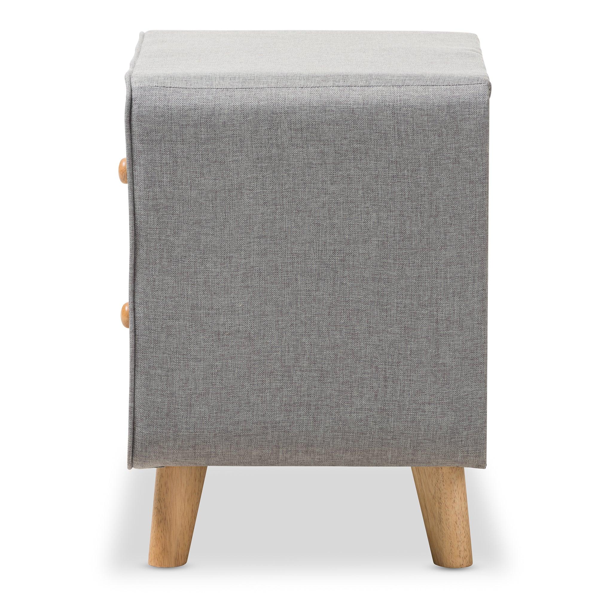 Jonesy Mid-Century Fabric Upholstered 2-Drawer Nightstand