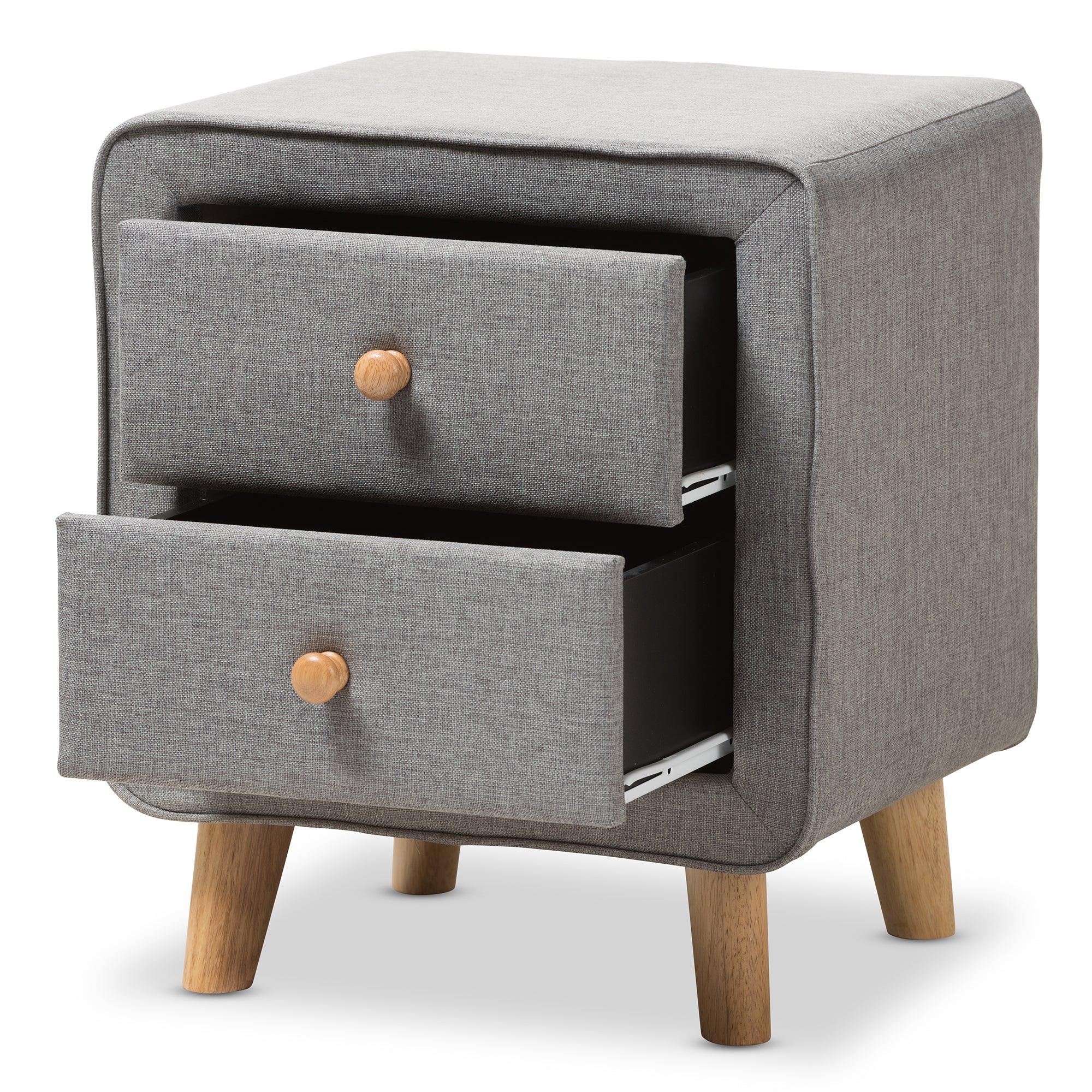 Jonesy Mid-Century Fabric Upholstered 2-Drawer Nightstand