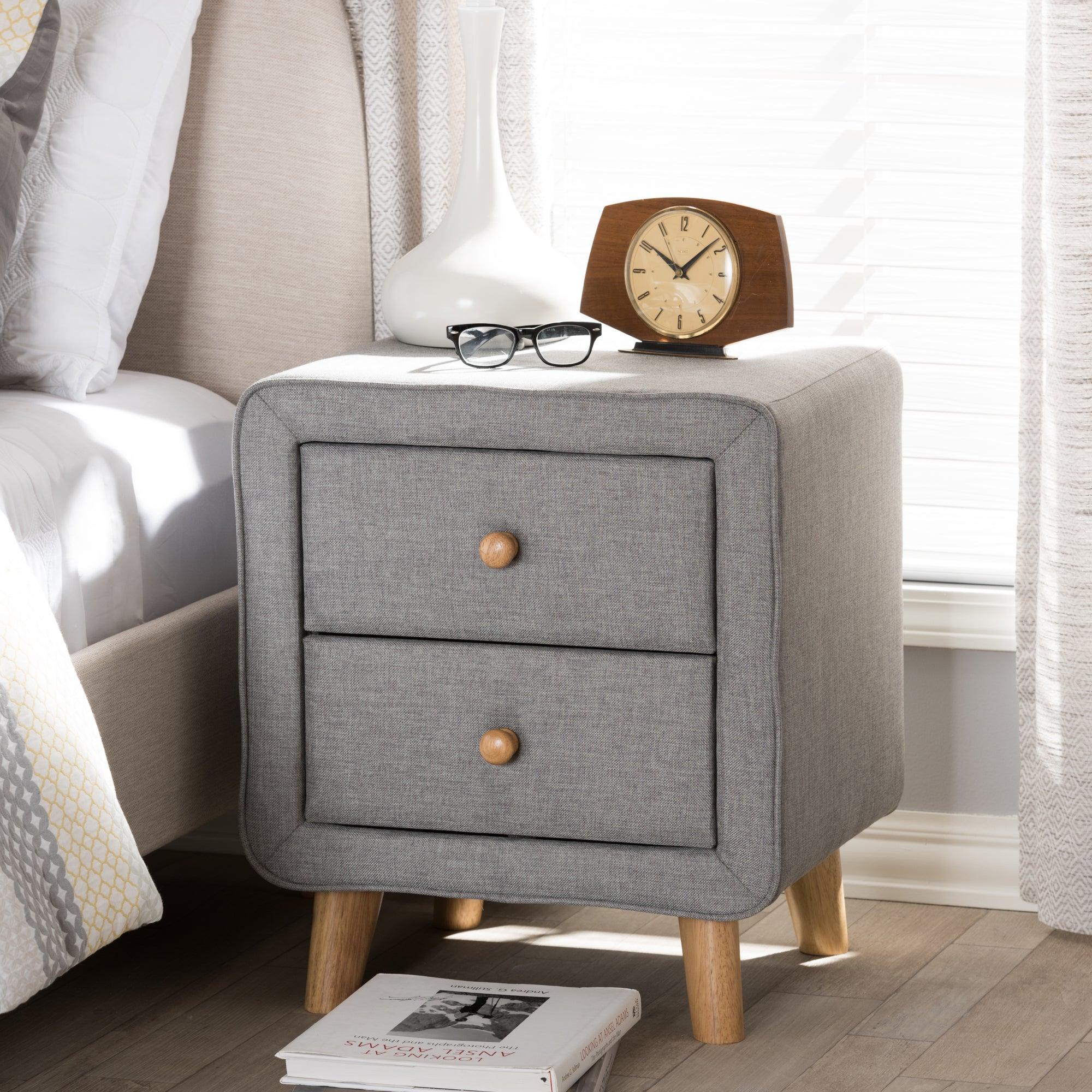 Jonesy Mid-Century Fabric Upholstered 2-Drawer Nightstand