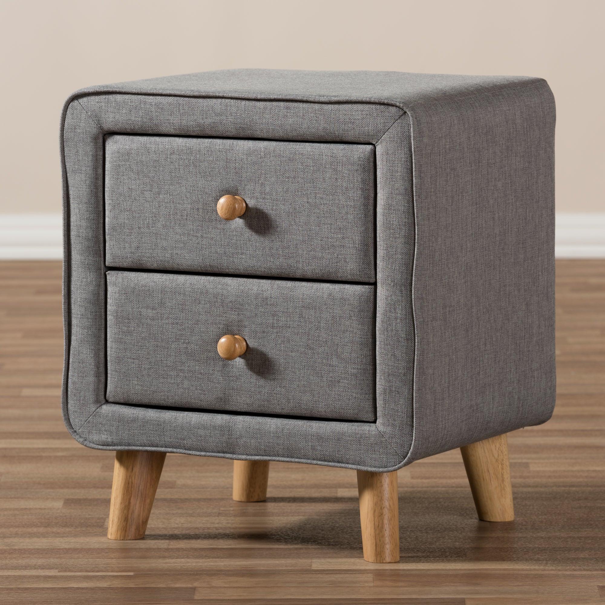 Jonesy Mid-Century Fabric Upholstered 2-Drawer Nightstand