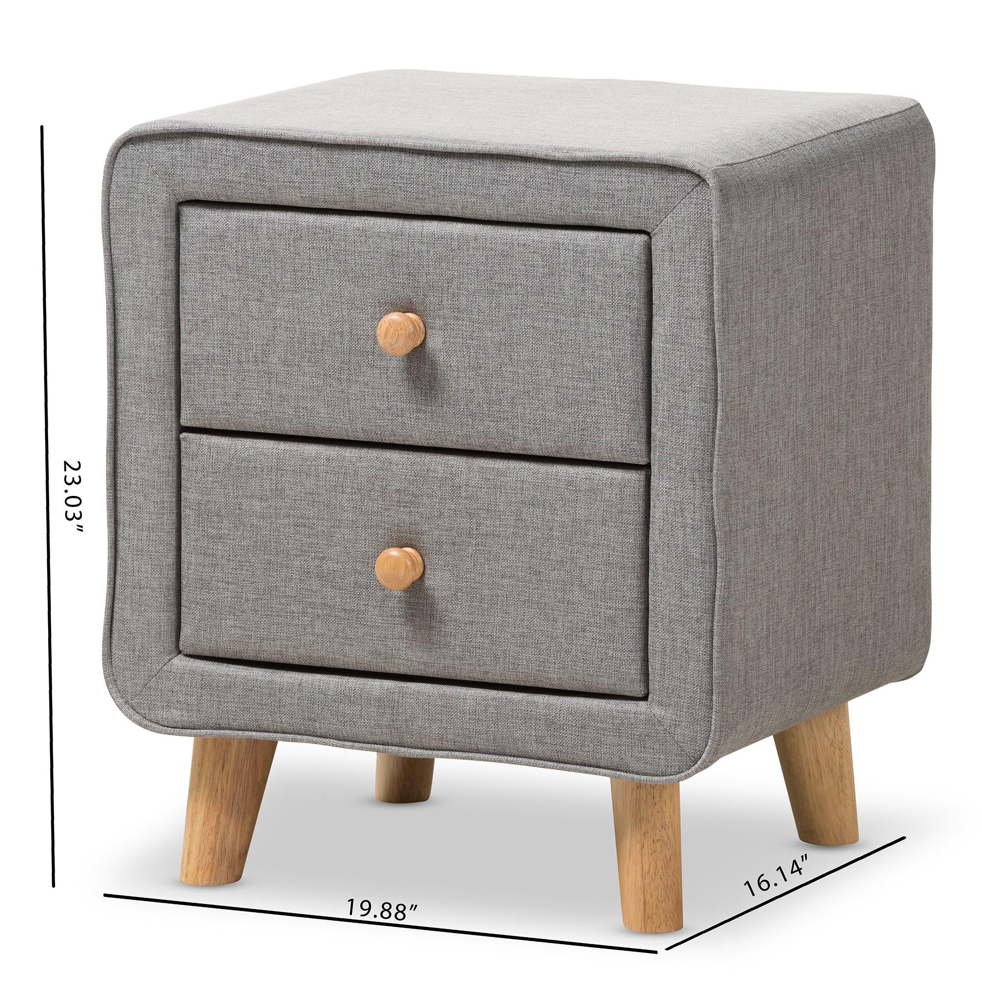 Jonesy Mid-Century Fabric Upholstered 2-Drawer Nightstand