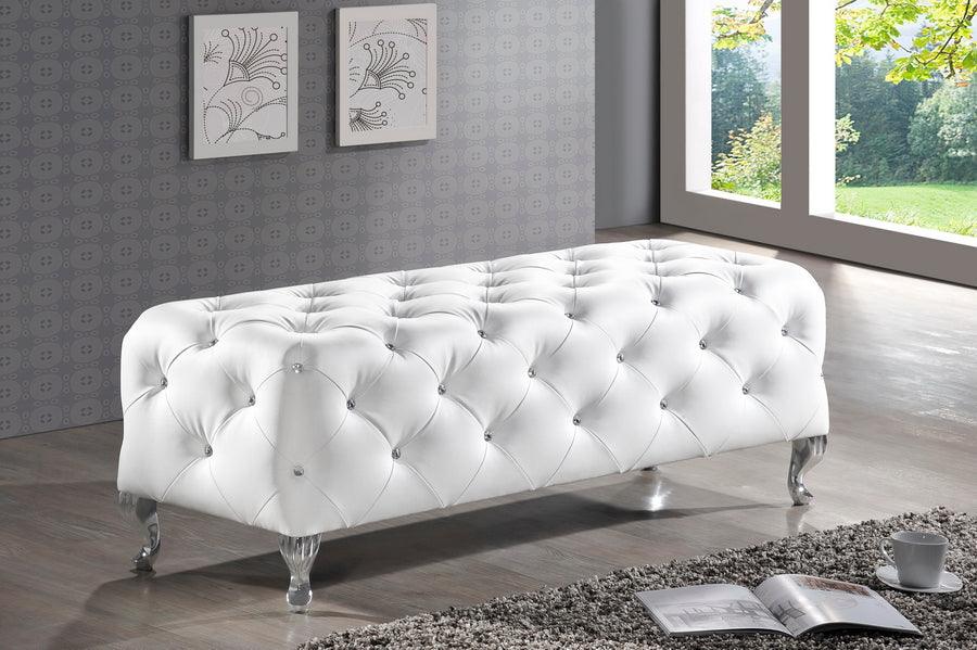 Stella Crystal Tufted Leather Modern Bench