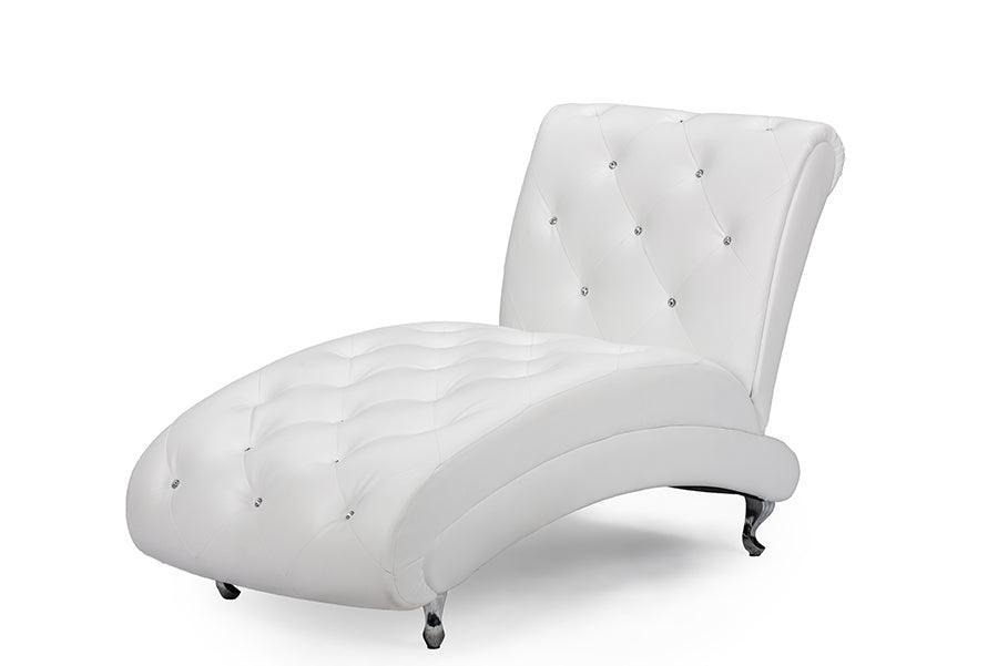 Pease Contemporary Faux Leather Upholstered Crystal Button Tufted Chaise Lounge