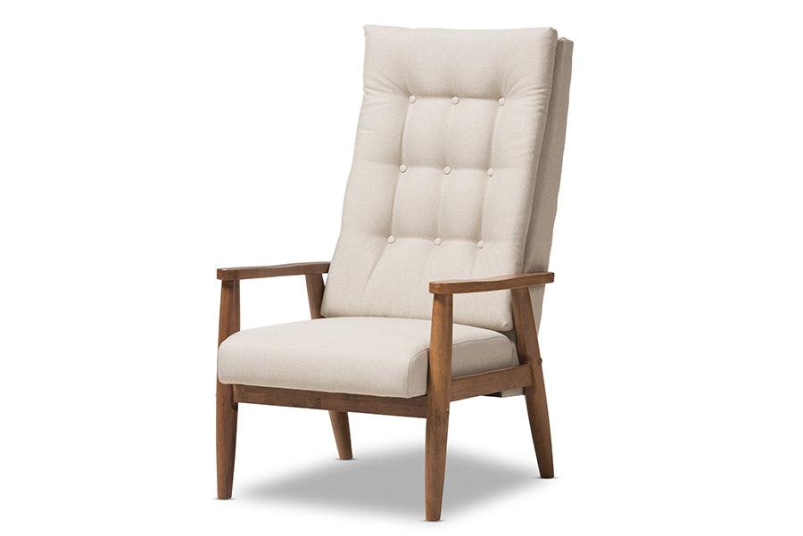 Roxy Mid-Century Modern Finish Wood and Light Fabric Upholstered Button-Tufted High-Back Chair