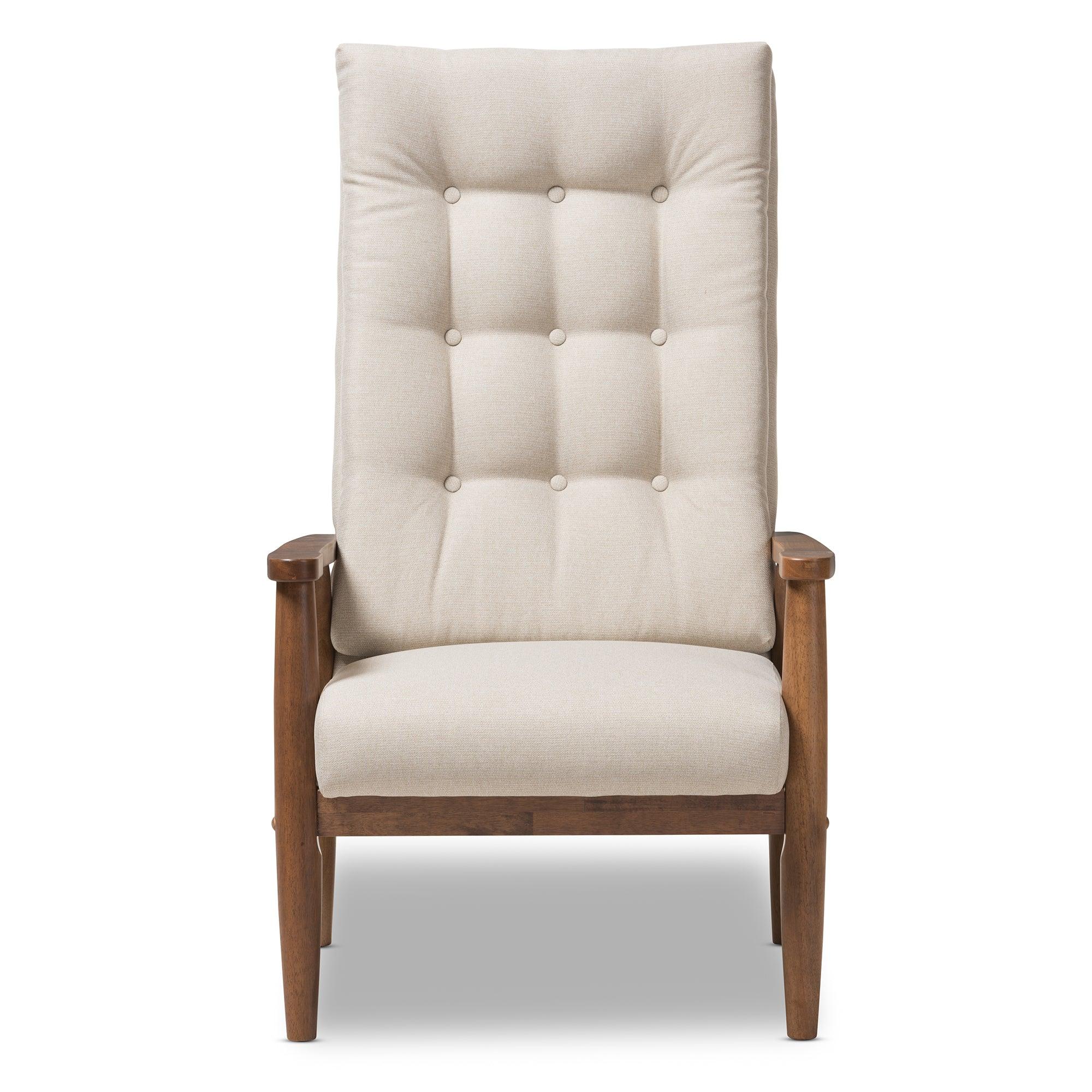 Roxy Mid-Century Modern Finish Wood and Light Fabric Upholstered Button-Tufted High-Back Chair